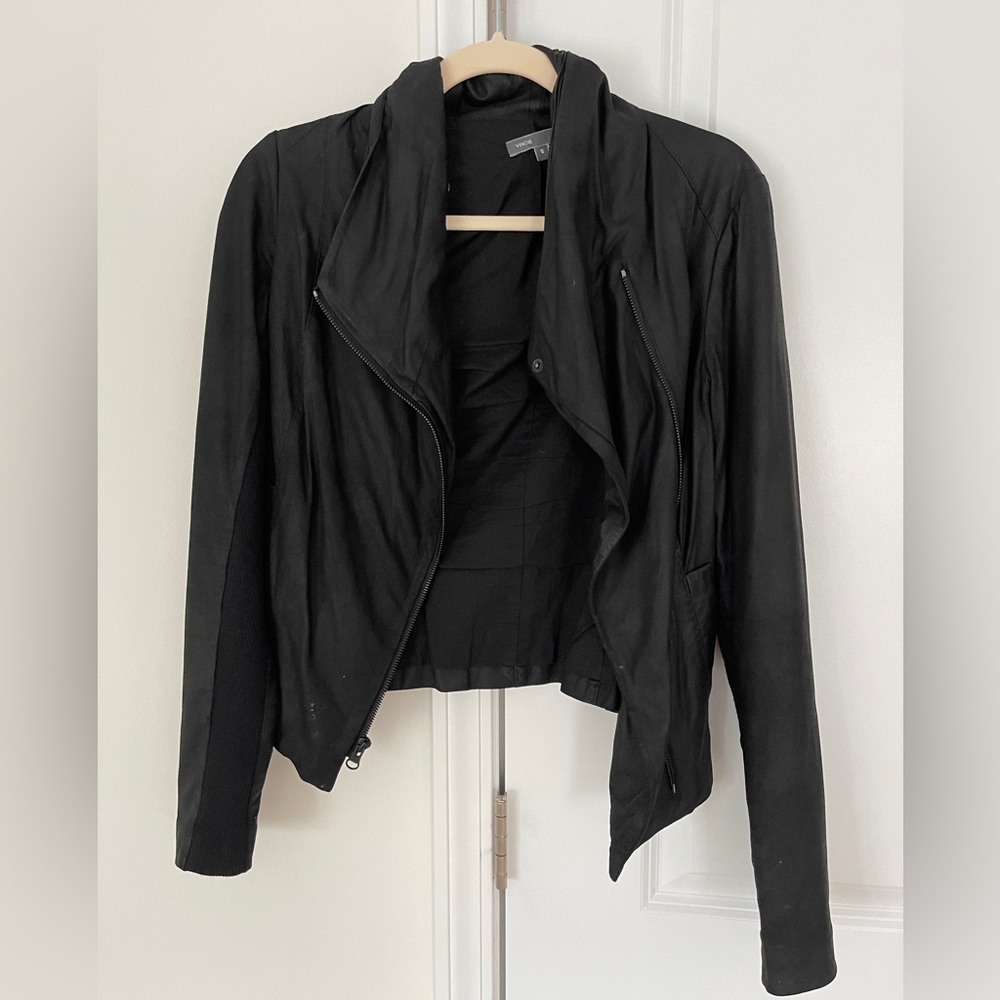 VINCE LAMBSKIN LEATHER WATERFALL DRAPE JACKET